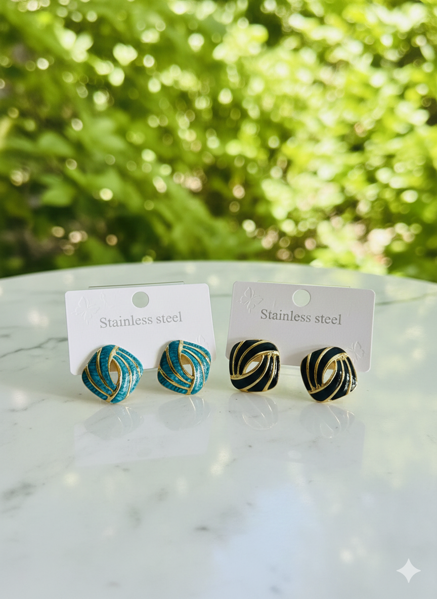 Elegant Enamel Swirl Stud Earrings - Durable Stainless Steel | Everyday Wear | Hypoallergenic
