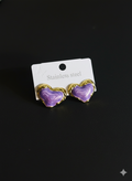 Agate-Inspired Purple Heart Drop Earrings - Gold-Plated Stainless Steel for Everyday Wear