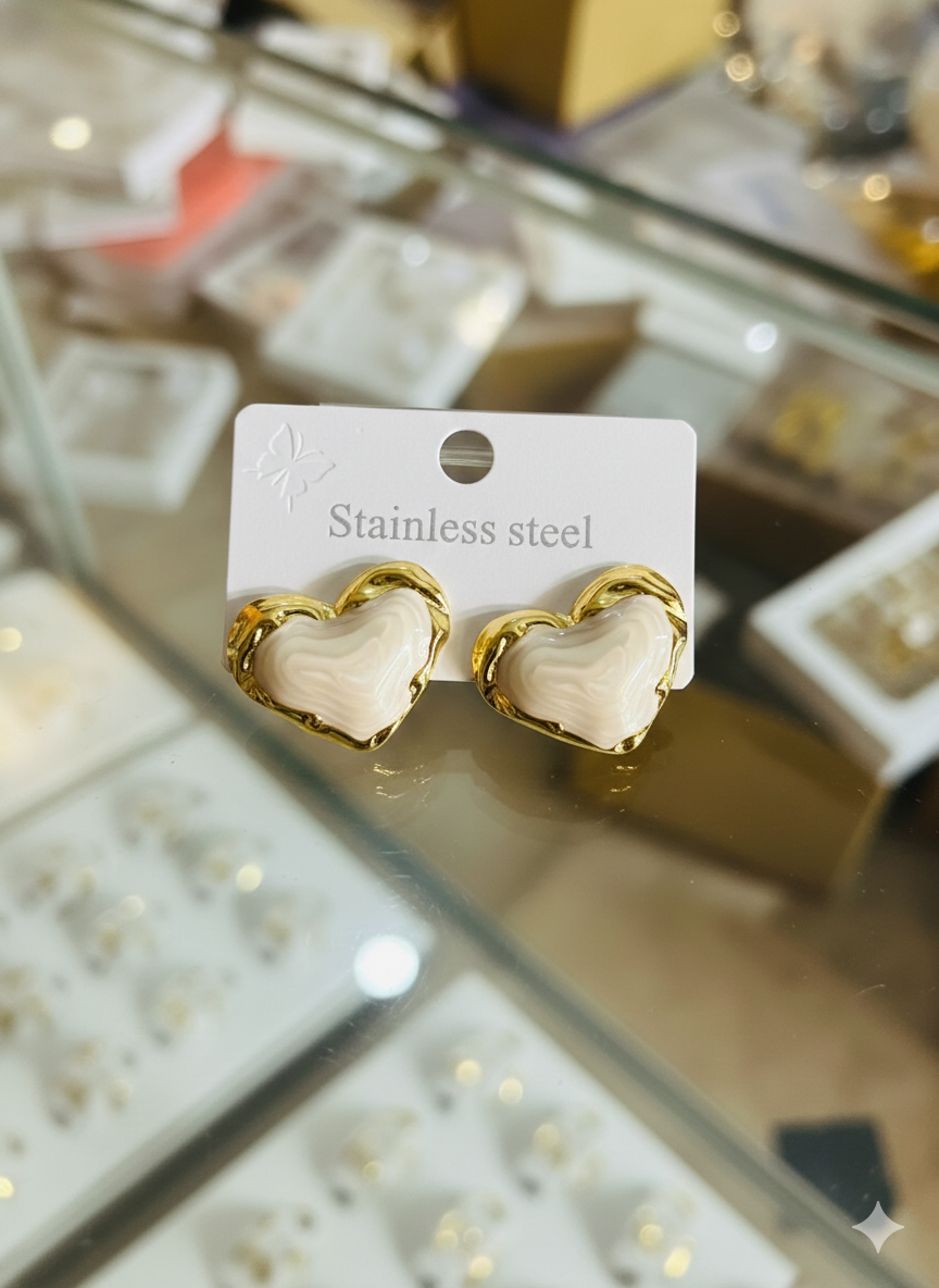 Elegant Stainless Steel Heart Stud Earrings with Gold-Plated Trim | Durable, Hypoallergenic & Perfect for Everyday Wear