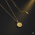 Gold Plated Anti-Tarnish Floral Wax Seal Medallion Necklace