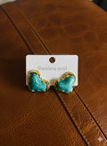 Teal Faux Malachite Heart Stud Earrings | Gold-Plated Stainless Steel Marble Jewelry | Durable Tarnish-Free Everyday Accessory