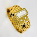 Luxury Gold-Plated Honeycomb Bangle Bracelet | Mother of Pearl & Crystal Buckle | Durable Stainless Steel Jewelry for Everyday Wear