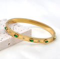 18K Gold Plated Emerald & Diamond Accent Bangle Bracelet | Durable, Everyday Luxury Stainless Steel Hinged Cuff
