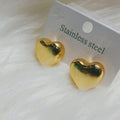 Chic Gold Heart Stud Earrings - Premium Stainless Steel Puffed Heart Jewelry for Everyday Wear