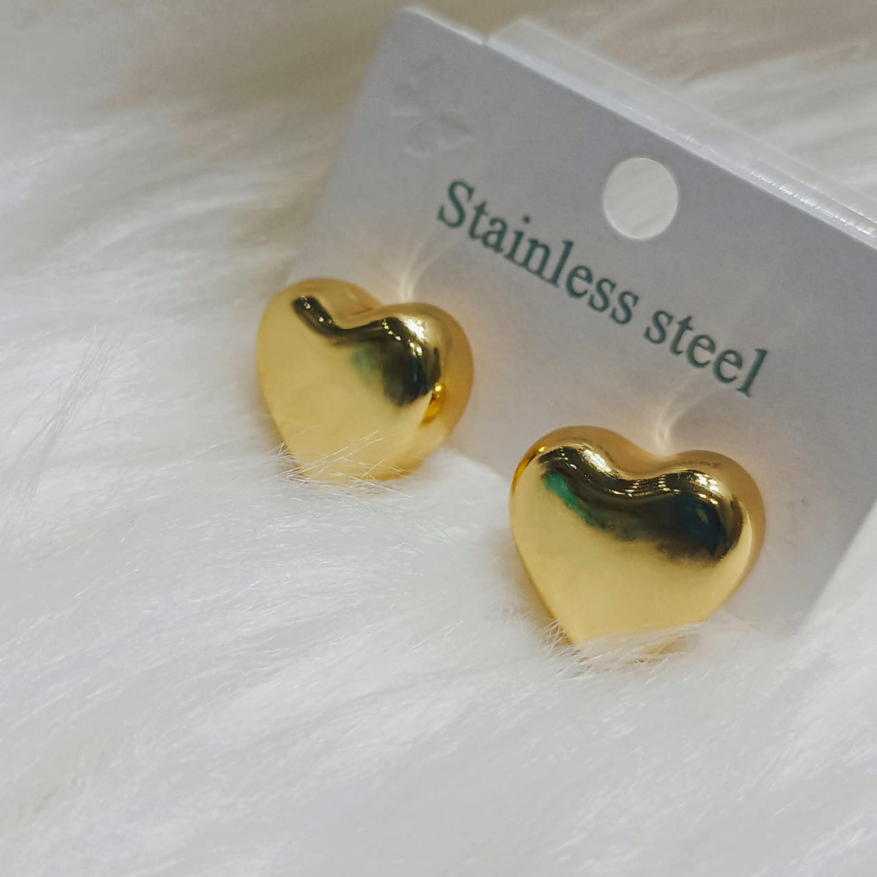 Chic Gold Heart Stud Earrings - Premium Stainless Steel Puffed Heart Jewelry for Everyday Wear