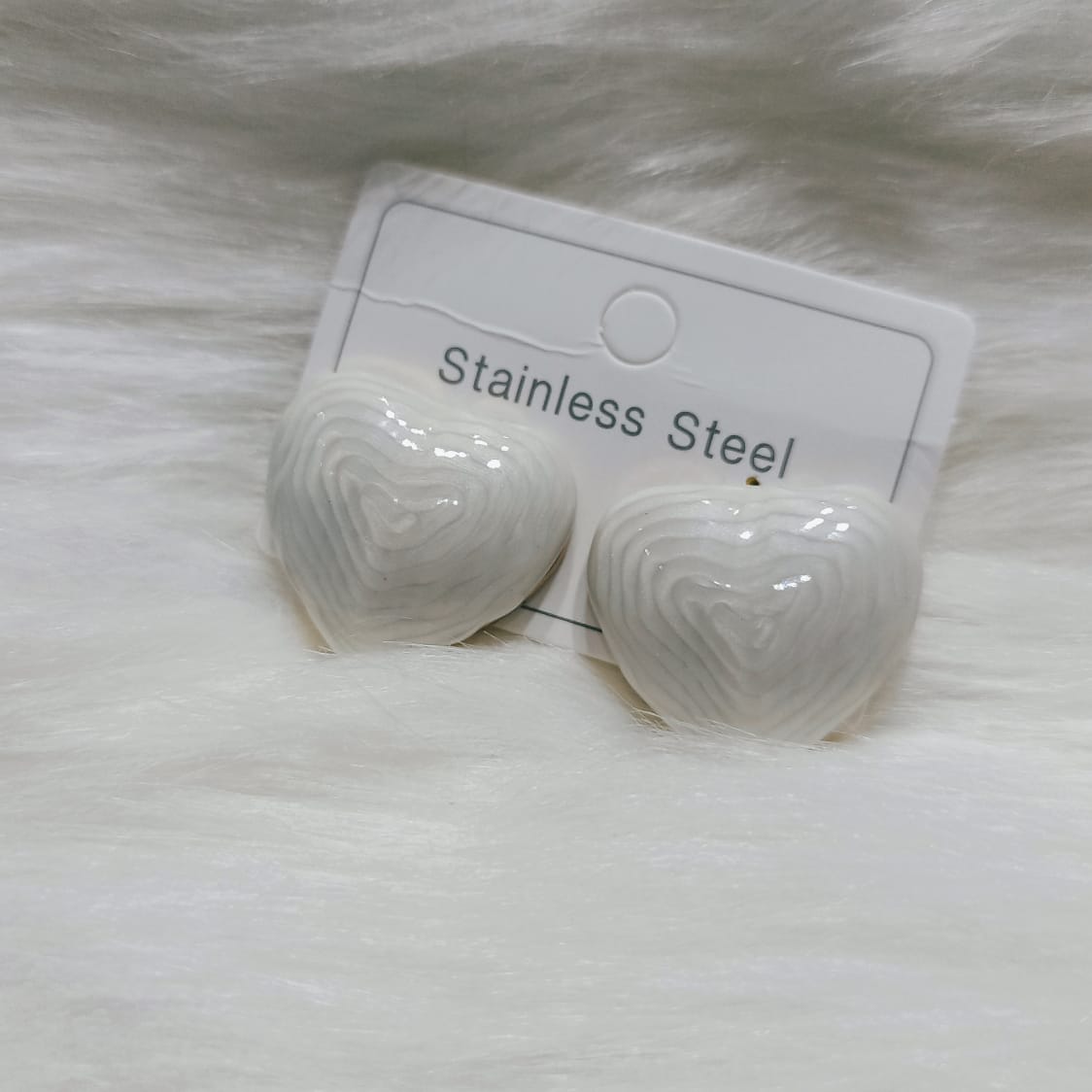 Chic Stainless Steel Heart Stud Earrings (White Enamel & Gold Finish) - Durable, Hypoallergenic & Everyday Wear