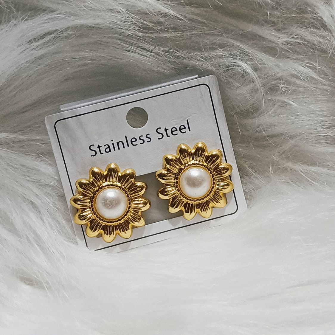 Chic Gold-Tone Sunflower Pearl Stud Earrings | Durable Stainless Steel | Everyday Wear Jewelry