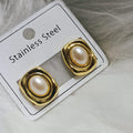 Elegant Stainless Steel Gold-Plated Faux Pearl Stud Earrings - Timeless Everyday Jewelry