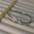 Dazzling Pave Clover Cuff Bracelet - Sterling Silver Plated, Adjustable Bangle for Women | Everyday Wear & Gifting