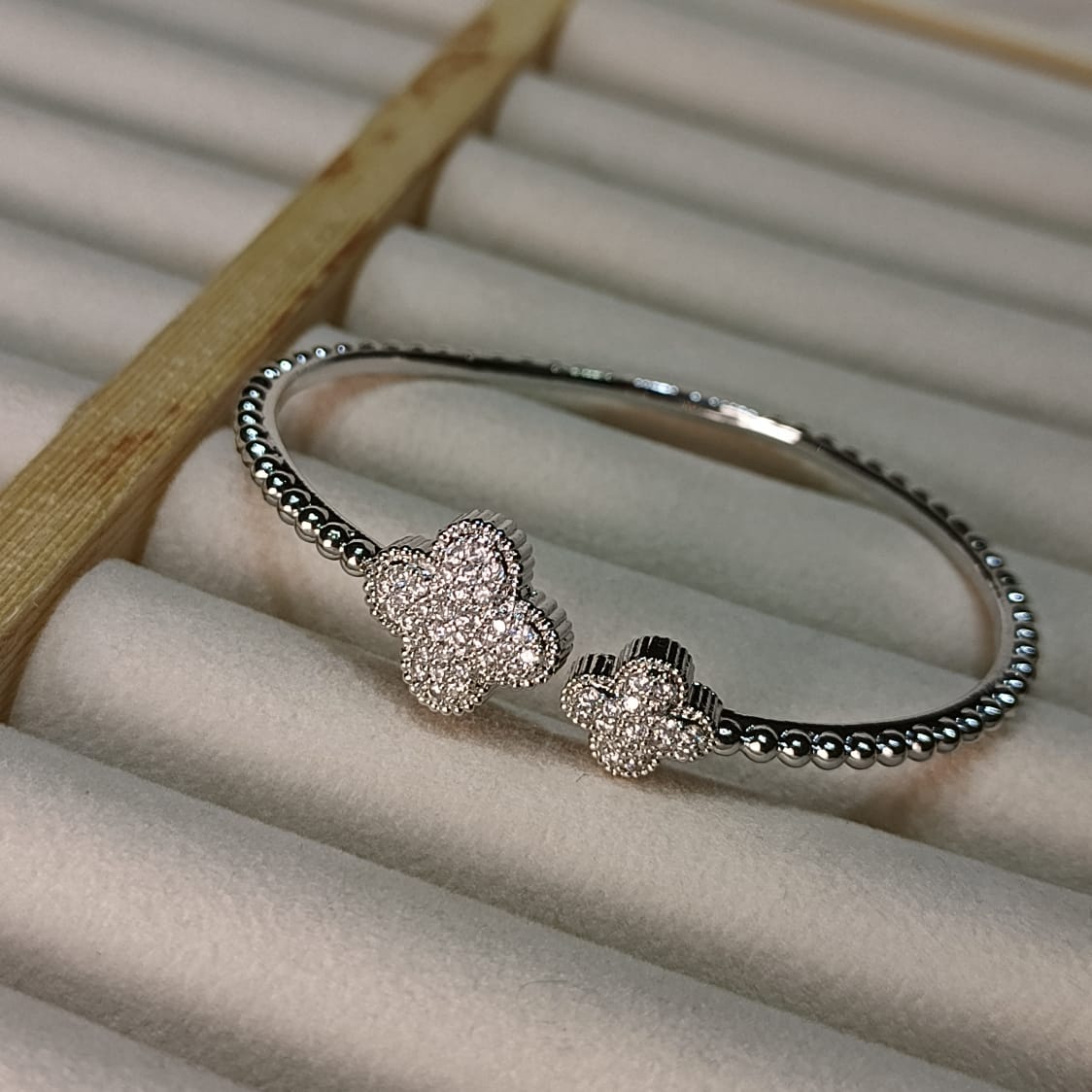 Dazzling Pave Clover Cuff Bracelet - Sterling Silver Plated, Adjustable Bangle for Women | Everyday Wear & Gifting