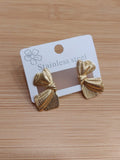 Ribbon Bow Studs: Textured Gold Ribbon Bow Earrings | Retro Style Stainless Steel