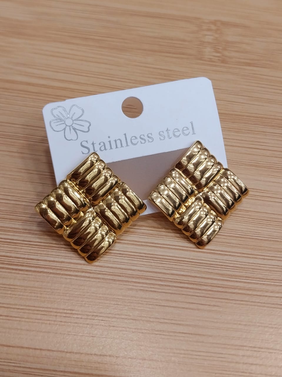 Wavy Rectangle Studs: Modern Gold Wavy Rectangle Earrings | Liquid Metal Stainless Steel Studs | Durable Everyday Wear