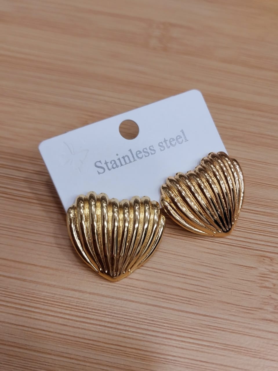 Nautical Gold Ribbed Shell Stud Earrings | Stainless Steel Tarnish-Proof Statement Jewelry | Mermaidcore Heart Shape