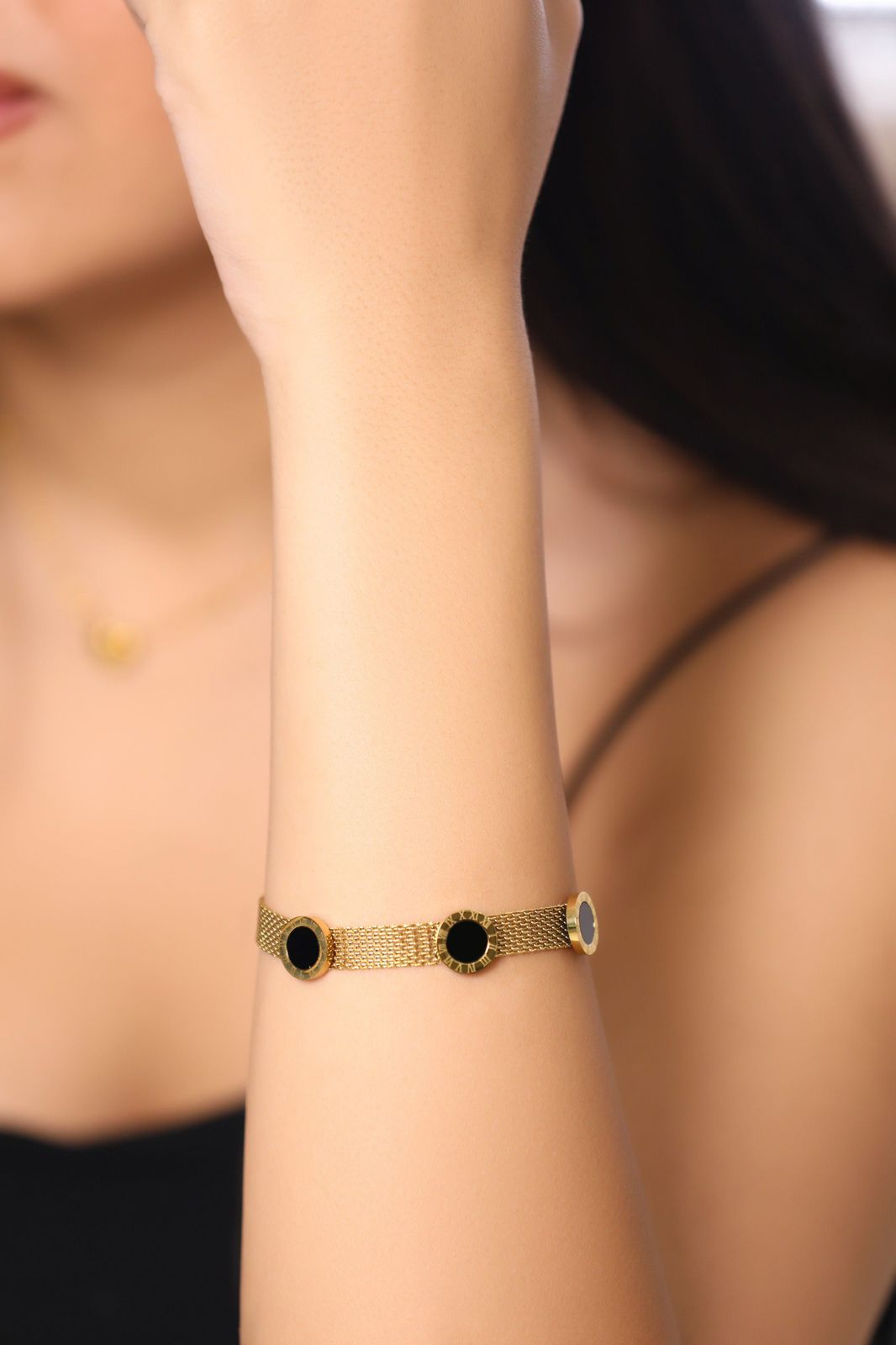 Roman Numeral Gold Mesh Bracelet