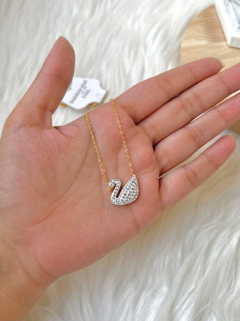 Gold-Plated Crystal Swan Pendant Necklace