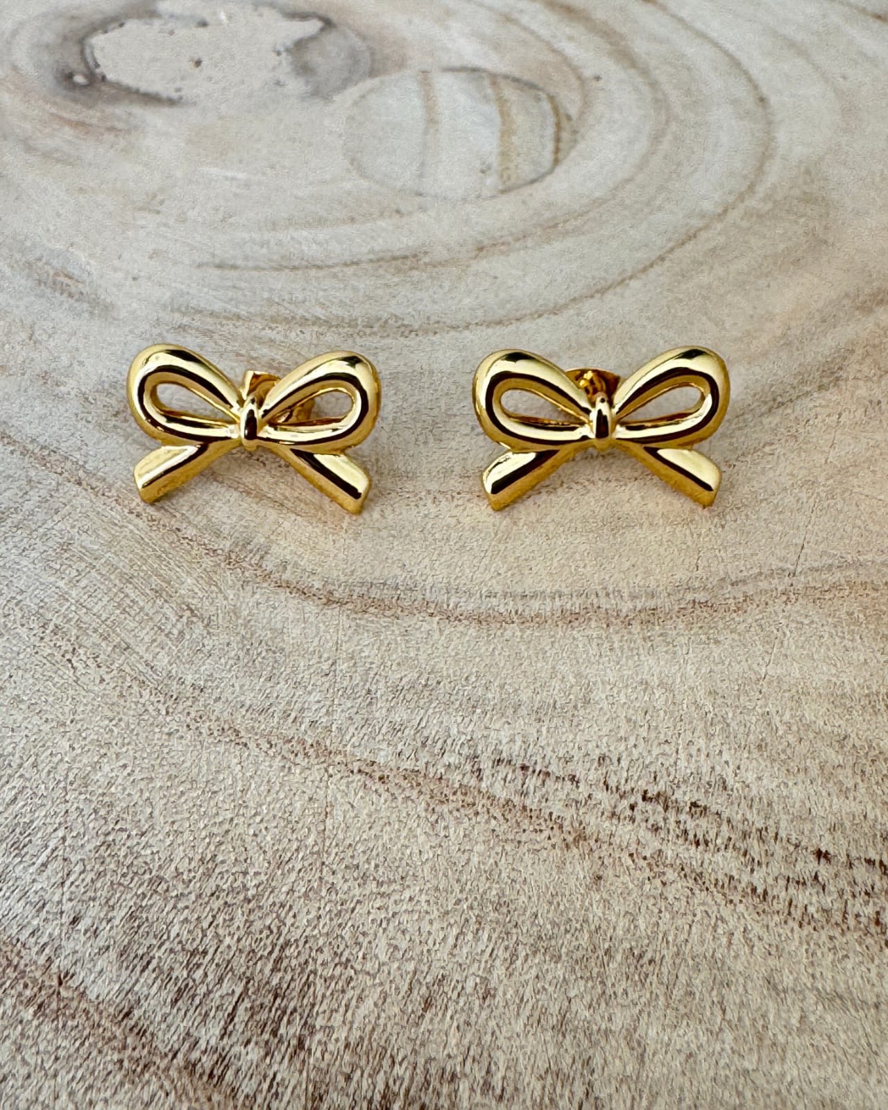 Gold Ribbon Bow Stud Earrings – Minimalist High-Shine Jewellery