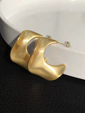 Matte Gold Abstract Chunky Hoop Earrings - Modern Geometric C-Shape Studs