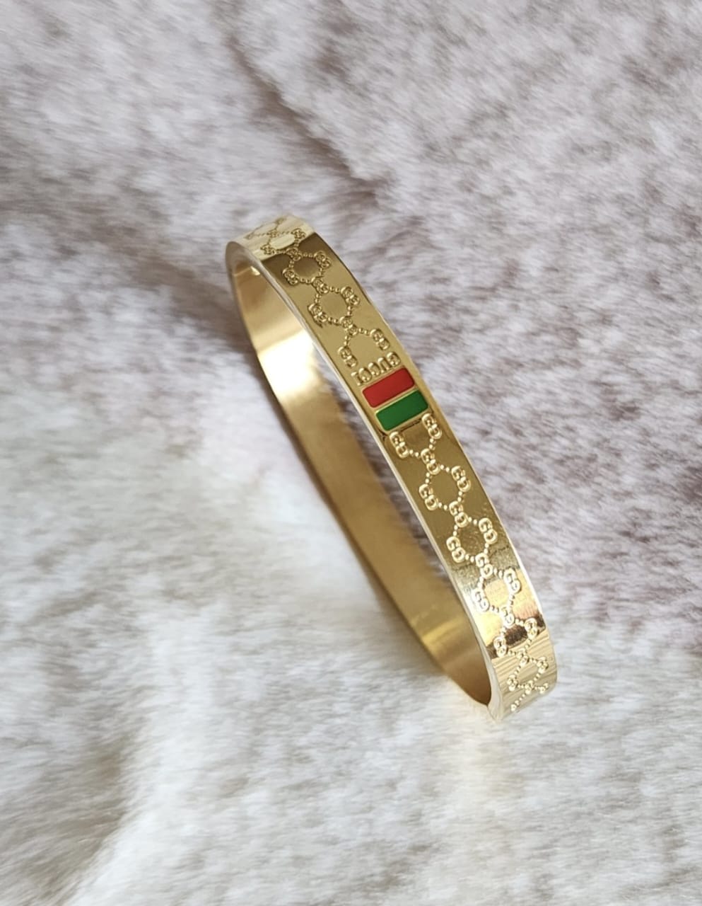 Luxury Gold-Tone GG Monogram Bangle | Durable Stainless Steel Cuff Bracelet with Signature Web Stripe | Everyday Designer Jewelry