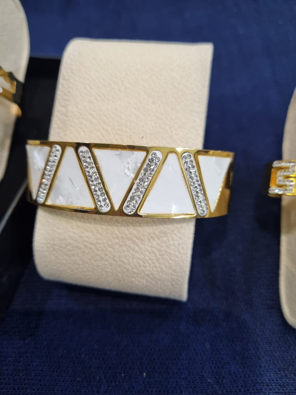 Luxury Mother-of-Pearl & Crystal Gold-Tone Cuff Bracelet | Premium Geometric Statement Jewelry for Everyday Elegance