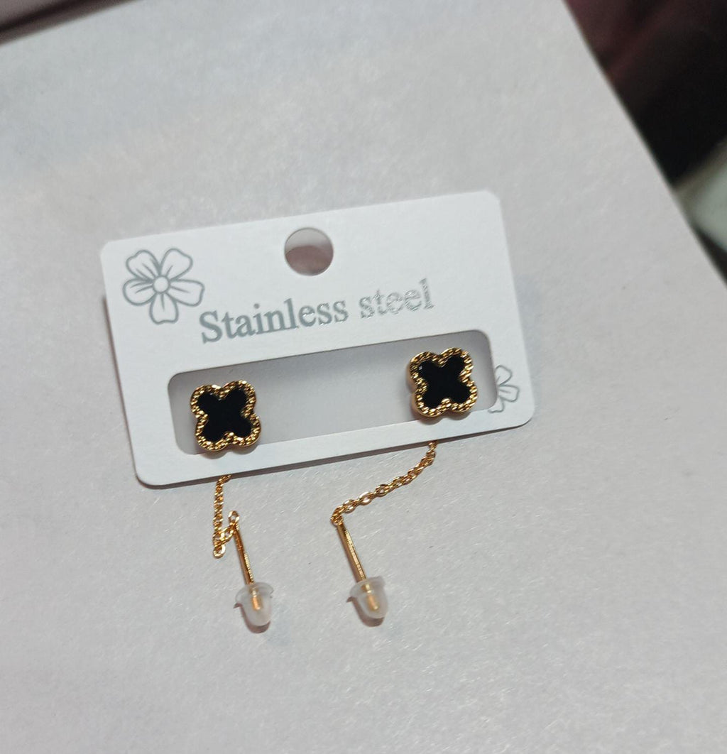 Black Clover Drop Earrings – 18K Gold Plated Chain Tassel Jewellery