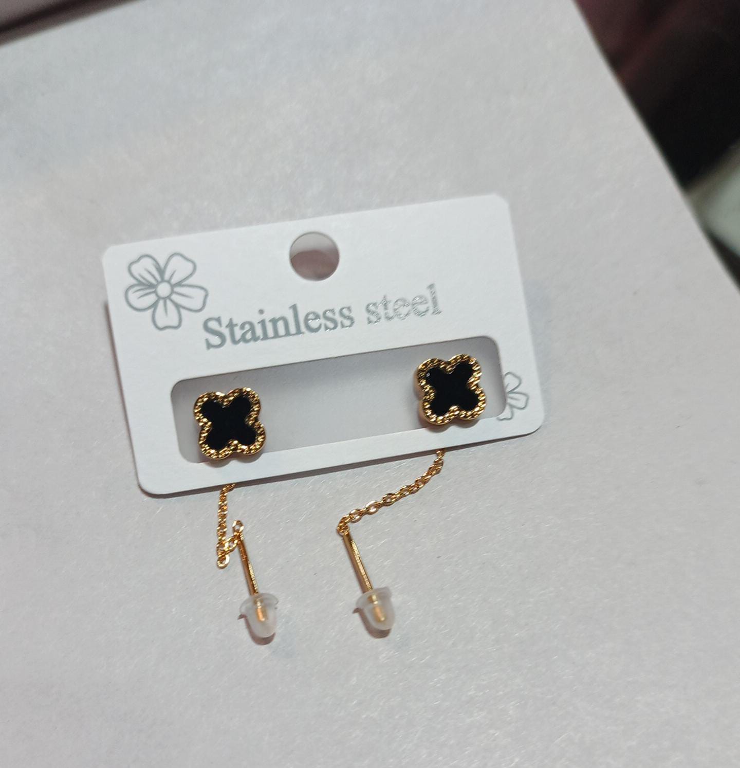 Black Clover Drop Earrings – 18K Gold Plated Chain Tassel Jewellery