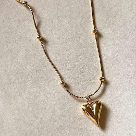 Gold Puffy Heart Snake Chain Necklace