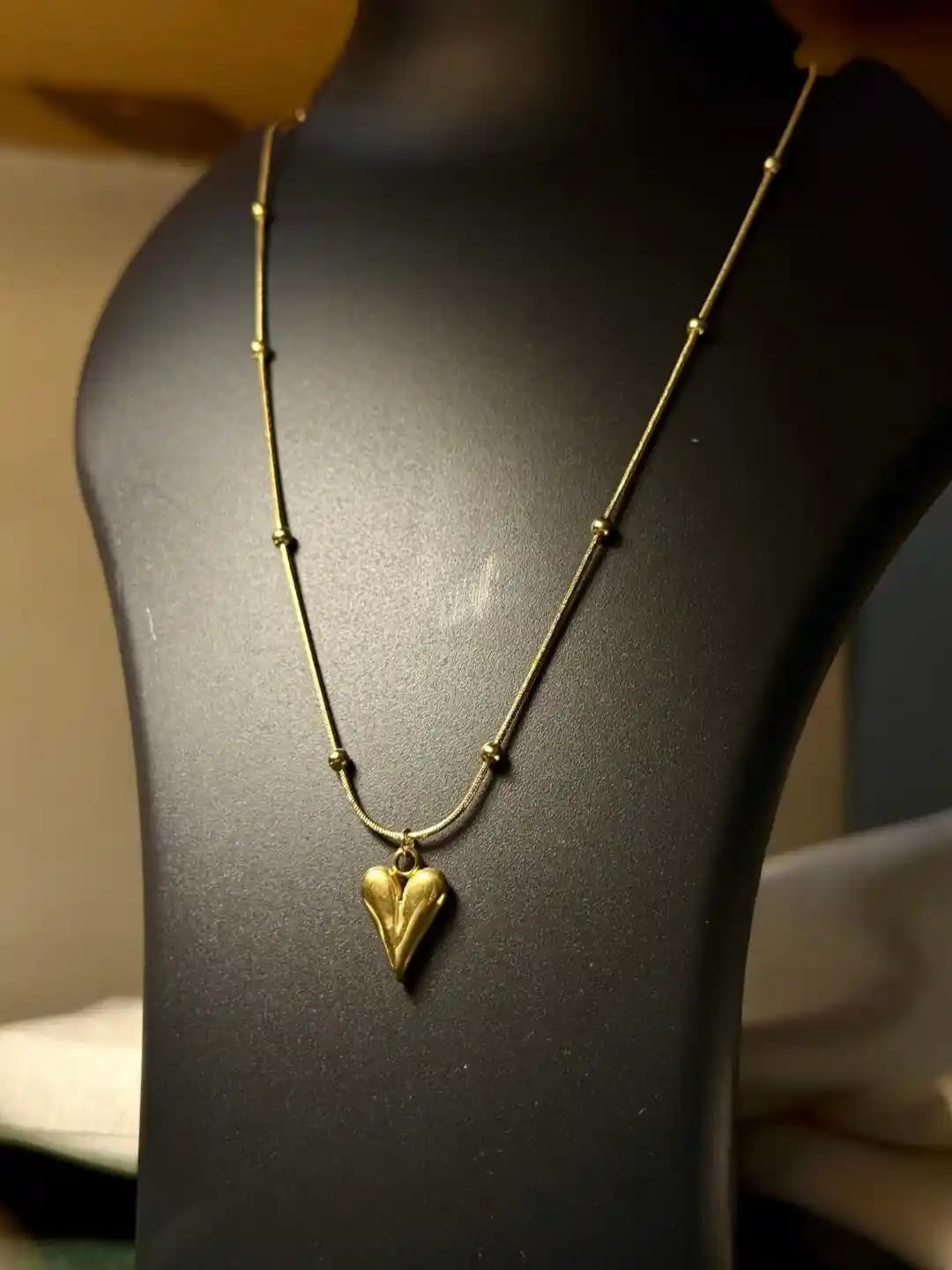 Gold Puffy Heart Snake Chain Necklace