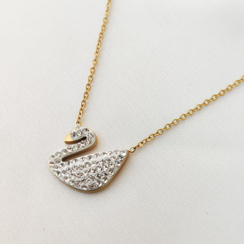 Gold-Plated Crystal Swan Pendant Necklace