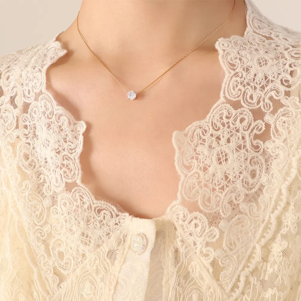 Minimalist Gold Plated Single Diamond Style Pendant Necklace