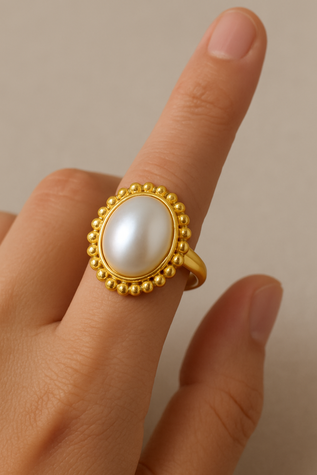 Trendy Gold Plated Pearl Ring - Elegant Anti-Tarnish Daily Wear Jewelry