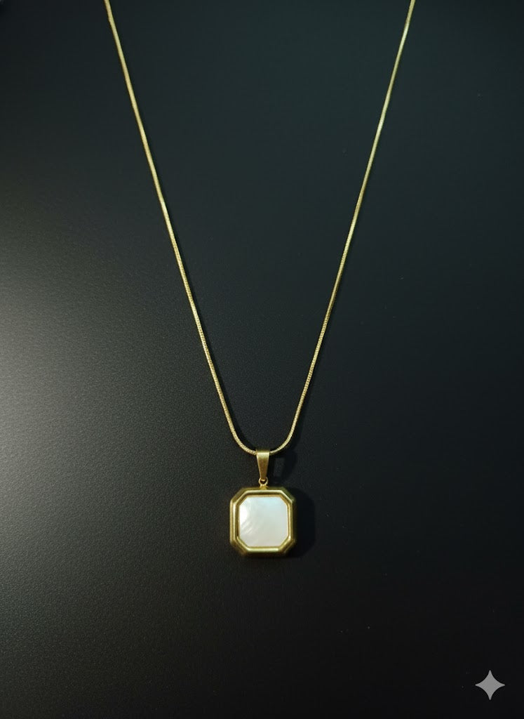 Elegant Gold-Plated Mother of Pearl Pendant Necklace | Square Octagon Bezel | Durable & Waterproof Everyday Jewelry