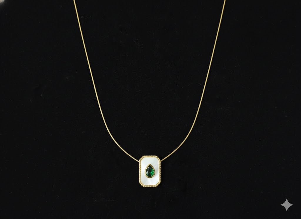 Elegant Gold-Plated Mother of Pearl & Emerald Teardrop Pendant Necklace | Everyday Fine Jewelry