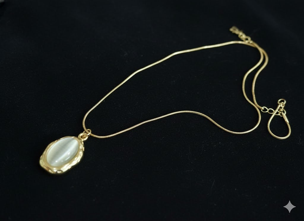 Elegant Gold-Plated Cat's Eye Pendant Necklace | Durable Snake Chain | Everyday Luxury Jewelry