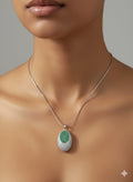 Emerald Green & White Zirconia Pave Oval Pendant Necklace - Sterling Silver Finish, Durable, Everyday Elegance