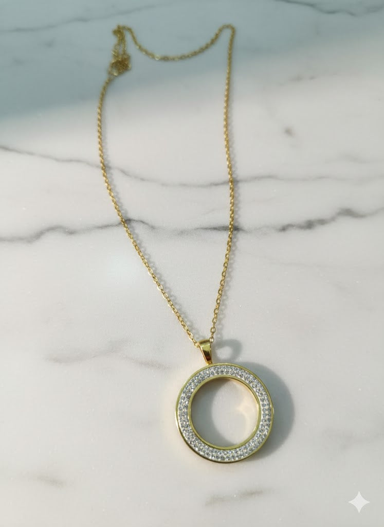 Dazzling Pave Circle Pendant Necklace | Gold Plated | Everyday Wear Jewelry for Women