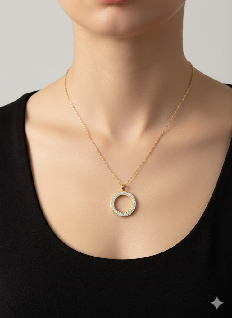 Dazzling Pave Circle Pendant Necklace | Gold Plated | Everyday Wear Jewelry for Women