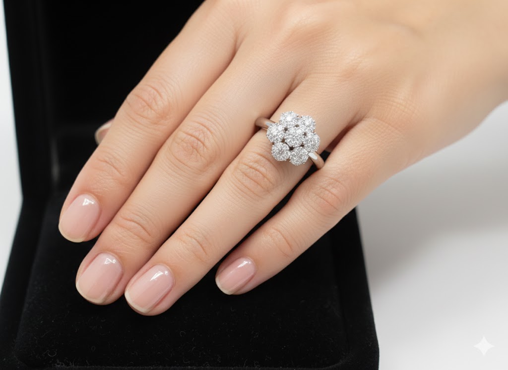 Dazzling Diamond Cluster Flower Ring in White Gold | Everyday Wear Fine Jewelry