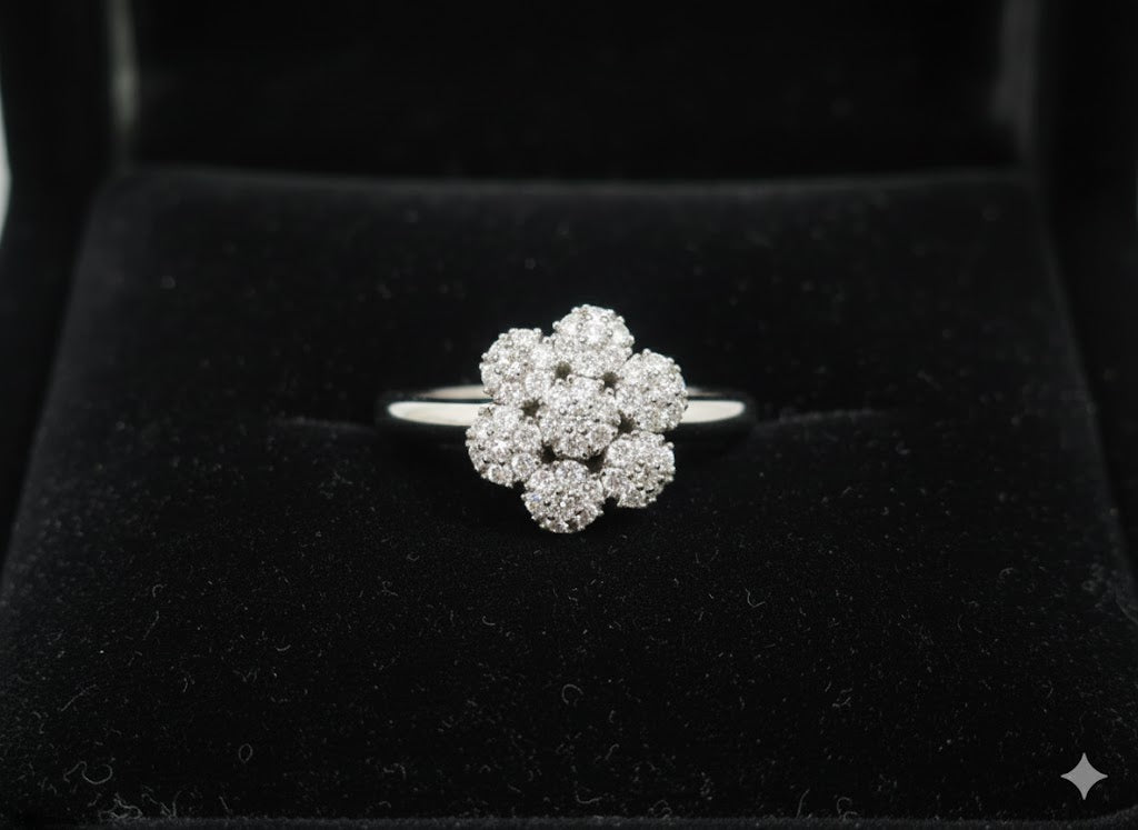 Dazzling Diamond Cluster Flower Ring in White Gold | Everyday Wear Fine Jewelry