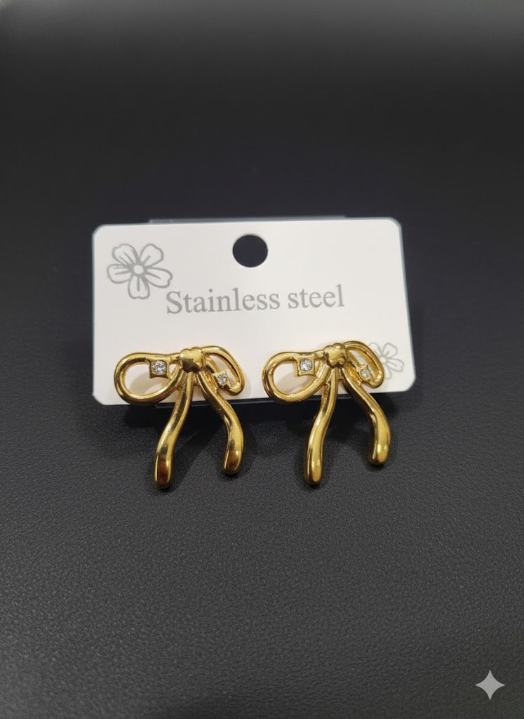 Durable Gold Stainless Steel Bowknot Stud Earrings | Everyday Sparkle