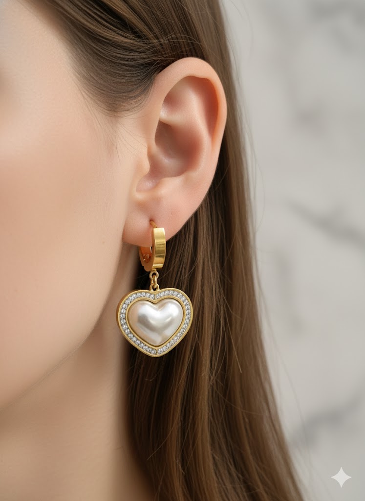 Luxury Gold Stainless Steel Heart Earrings | Pearl & Pave CZ Huggie Hoops | Durable, Hypoallergenic Everyday Jewelry