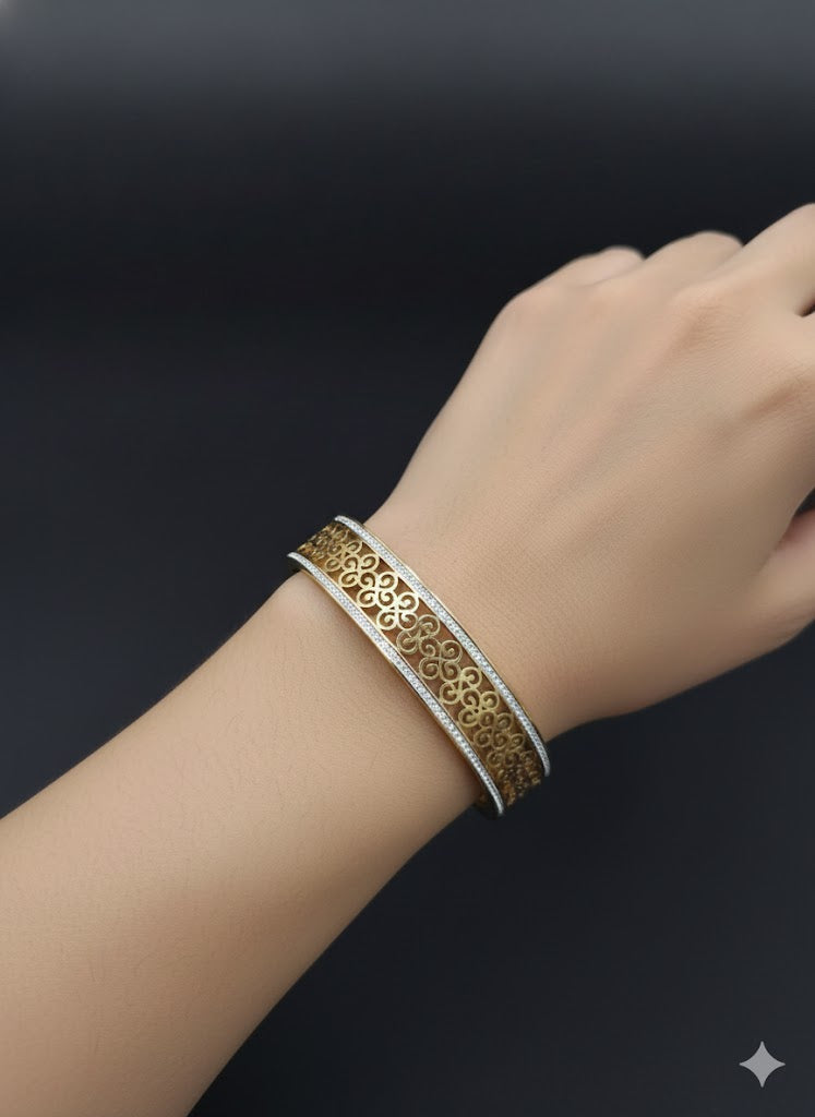 Elegant Gold-Plated Filigree Cuff Bracelet - Crystal Accents | Durable & Tarnish-Resistant Wide Band Jewelry for Women